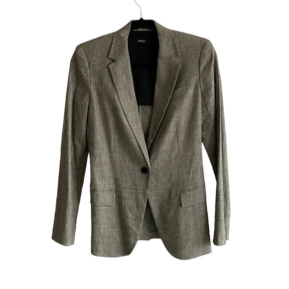 THEORY Linen Blazer Grey 2 - Picture 2 of 12